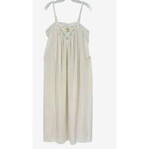 Vtg  Llise Stevens Long White Lace Trim Satin Nightgown Embroidered Flowers M-?